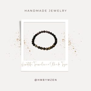 Pulseira dos Três Amuletos - Ametista, Olho de Tigre e Turmalina