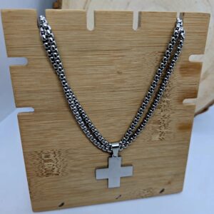 Conjunto colar 80cm dupla volta com cruz prateado aco172